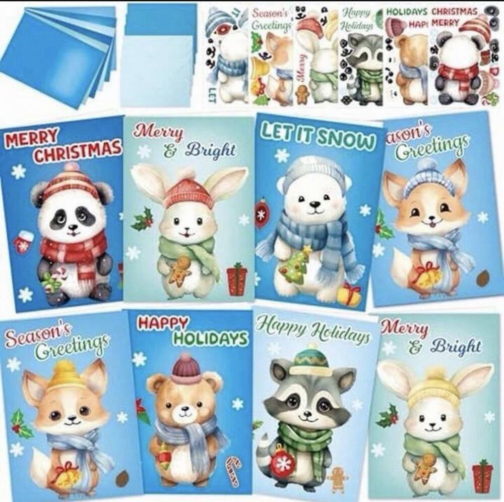 Treasure Cove Winter Animals Card Making Kit Kids Christmas Cards 12pc
